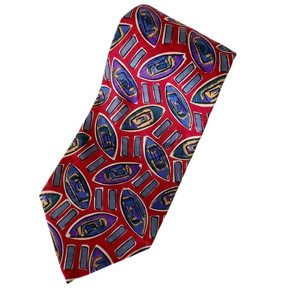 Talbott Studio Silk Tie Red Purple Blue Geometric Mens Necktie Business Made USA - Picture 1 of 5